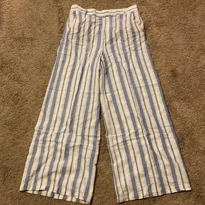 White and blue striped pants
